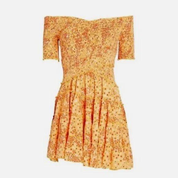 Poupette St. Barth Soledad Off The Shoulder Mini Dress Size S Orange Yellow